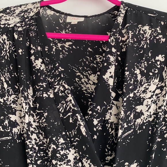 Parker Lila Silk Black Print Faux Wrap Dress - Picture 3 of 7